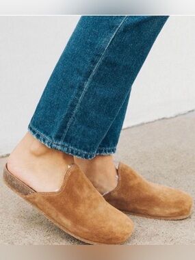 New Soludos Vera Slide Leather Suede Clog Slip On Faux Fur Lined Women’s Size 6